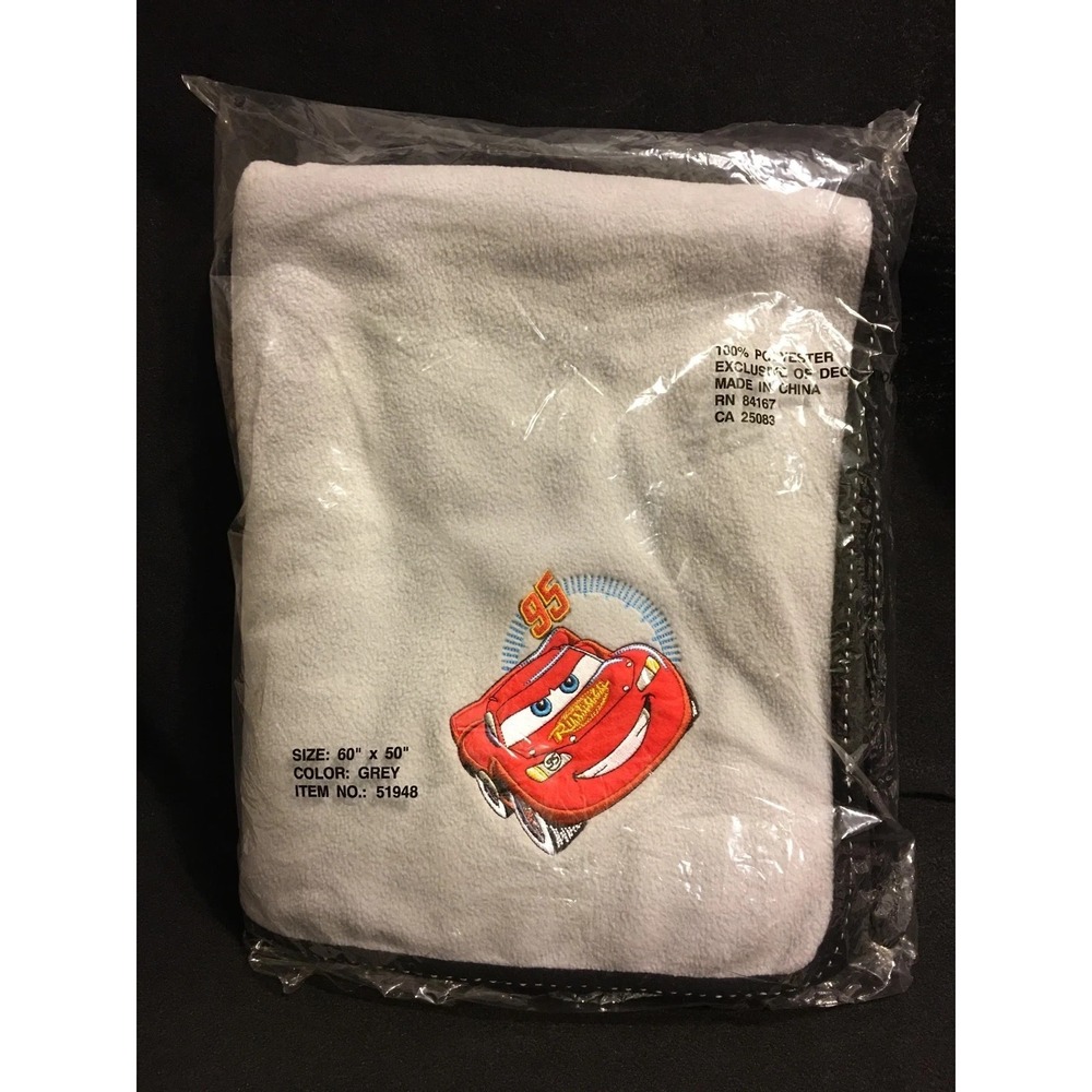 Disney Cars Lightning McQueen Grey Blanket Size 60 X 50 FLeece Plush Throw Pixar